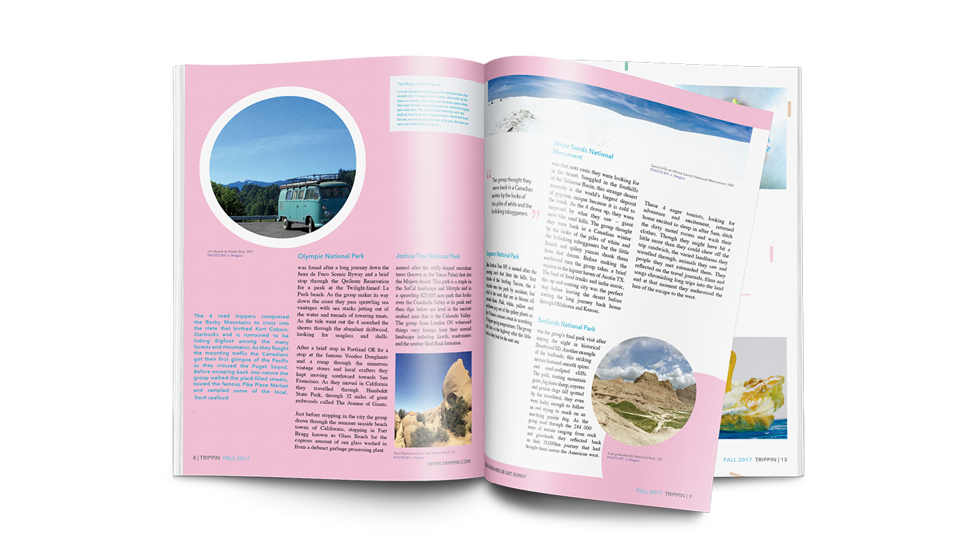 Magazinr spread for Trippin travel magazine